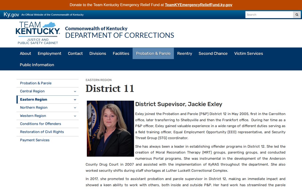 Kentucky DOC District 11 Probation and Parole office page