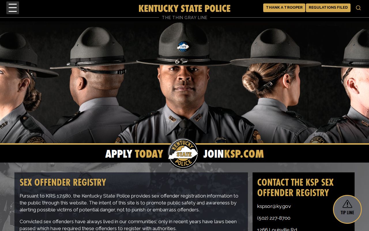Kentucky State Police sex offender registry gateway